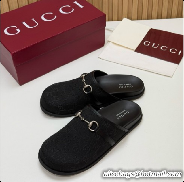 Purchase Gucci GG Canvas Flat Mules with Horsebit G92127 Black 2026