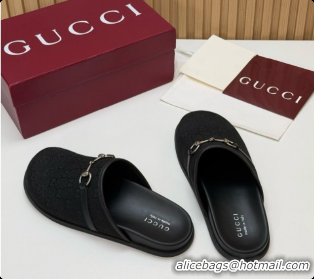 Purchase Gucci GG Canvas Flat Mules with Horsebit G92127 Black 2026