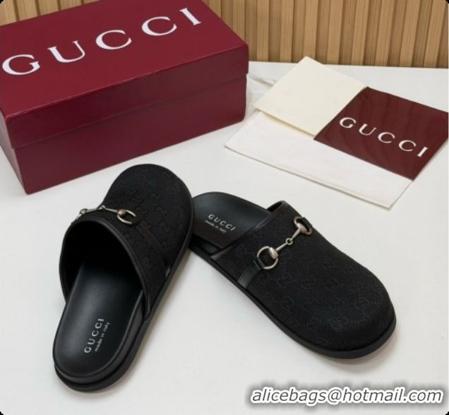 Purchase Gucci GG Canvas Flat Mules with Horsebit G92127 Black 2026