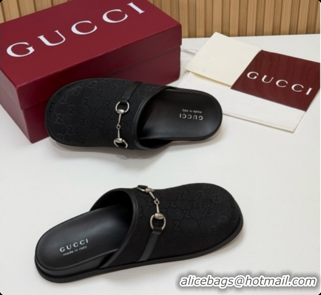 Purchase Gucci GG Canvas Flat Mules with Horsebit G92127 Black 2026