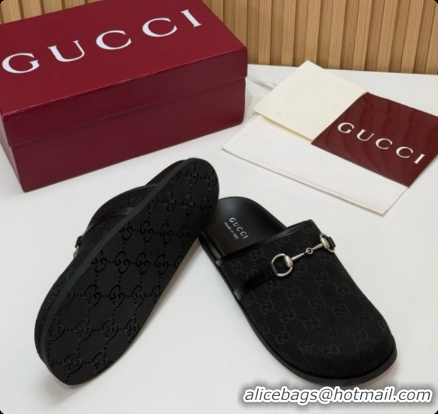 Purchase Gucci GG Canvas Flat Mules with Horsebit G92127 Black 2026