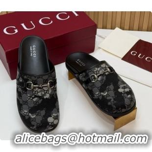 Cheap Price Gucci GG Canvas Flat Mules with Horsebit G92128 Black/Camouflage 2026