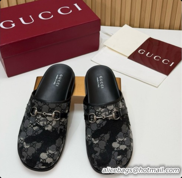 Cheap Price Gucci GG Canvas Flat Mules with Horsebit G92128 Black/Camouflage 2026