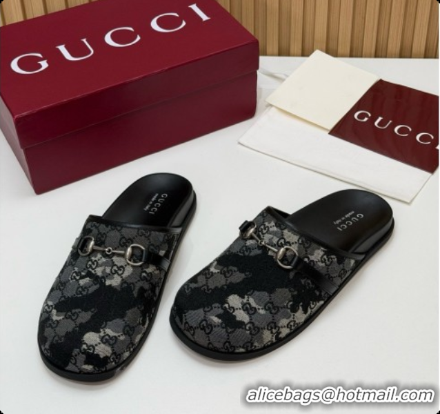 Cheap Price Gucci GG Canvas Flat Mules with Horsebit G92128 Black/Camouflage 2026