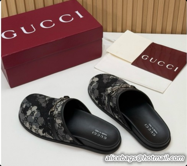 Cheap Price Gucci GG Canvas Flat Mules with Horsebit G92128 Black/Camouflage 2026