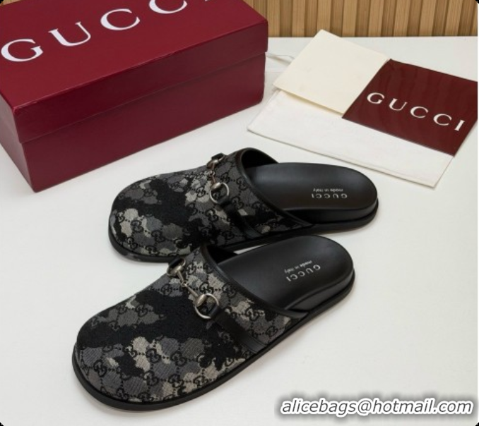 Cheap Price Gucci GG Canvas Flat Mules with Horsebit G92128 Black/Camouflage 2026