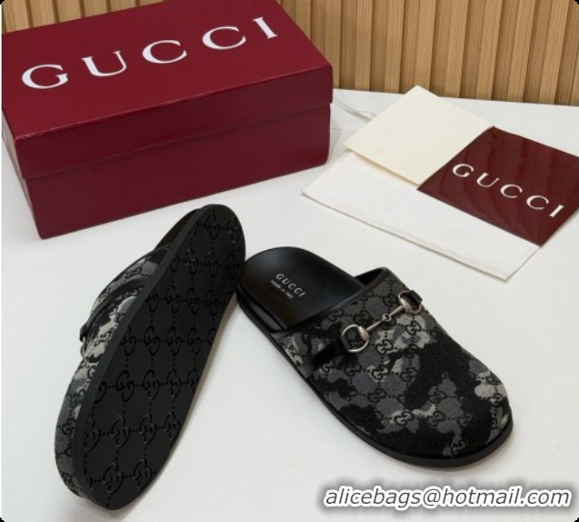 Cheap Price Gucci GG Canvas Flat Mules with Horsebit G92128 Black/Camouflage 2026