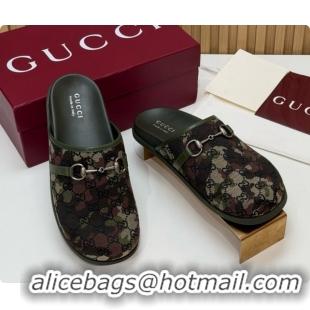 Big Discount Gucci GG Canvas Flat Mules with Horsebit G92129 Green/Camouflage 2026