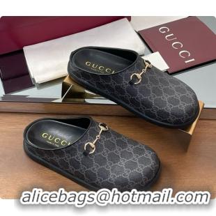 Charming Gucci GG Coated Canvas Flat Mules with Horsebit G92131 Black 2026