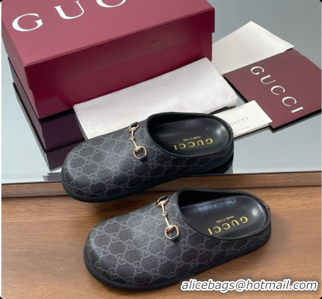 Charming Gucci GG Coated Canvas Flat Mules with Horsebit G92131 Black 2026