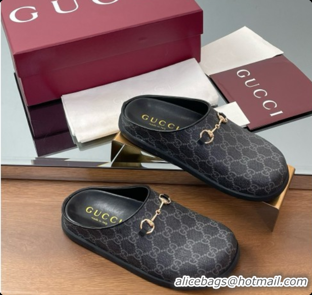 Charming Gucci GG Coated Canvas Flat Mules with Horsebit G92131 Black 2026