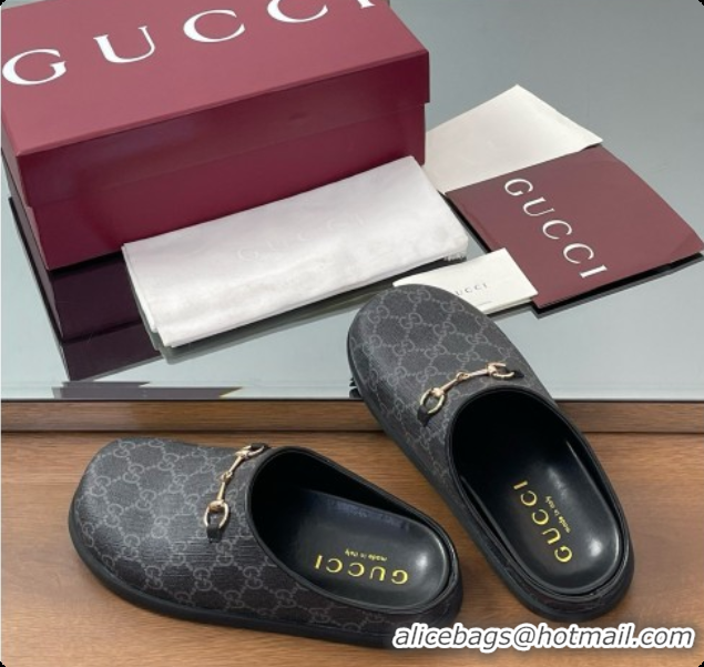 Charming Gucci GG Coated Canvas Flat Mules with Horsebit G92131 Black 2026