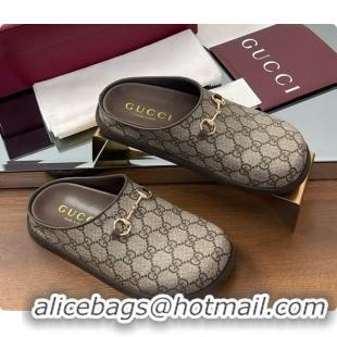 Luxurious Gucci GG Coated Canvas Flat Mules with Horsebit G92132 Brown/Gold 2026