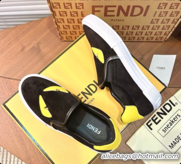 Top Grade Fendi Suede Monster Sneakers F091773 Dark Brown 2026