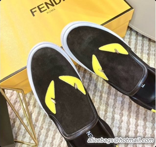 Top Grade Fendi Suede Monster Sneakers F091773 Dark Brown 2026