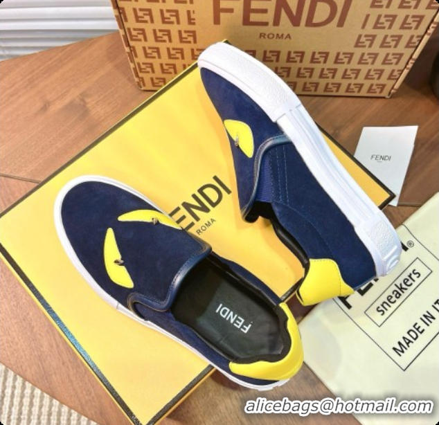 Unique Style Fendi Suede Monster Sneakers F091775 Blue 2026
