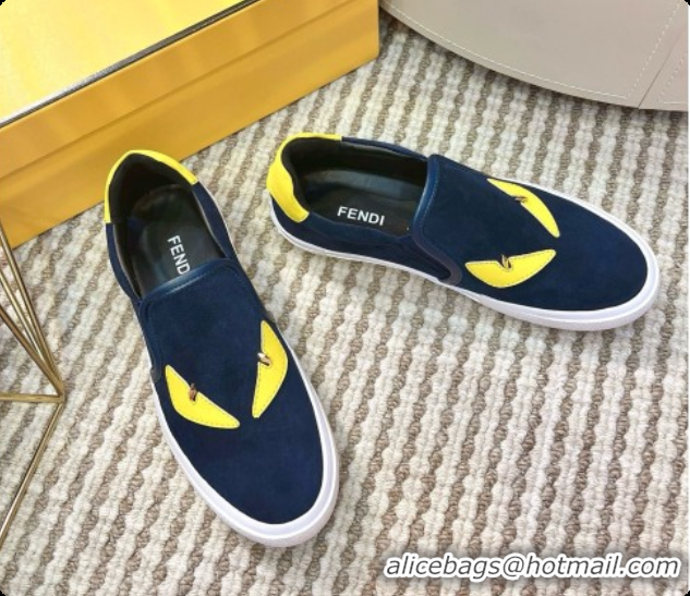Unique Style Fendi Suede Monster Sneakers F091775 Blue 2026