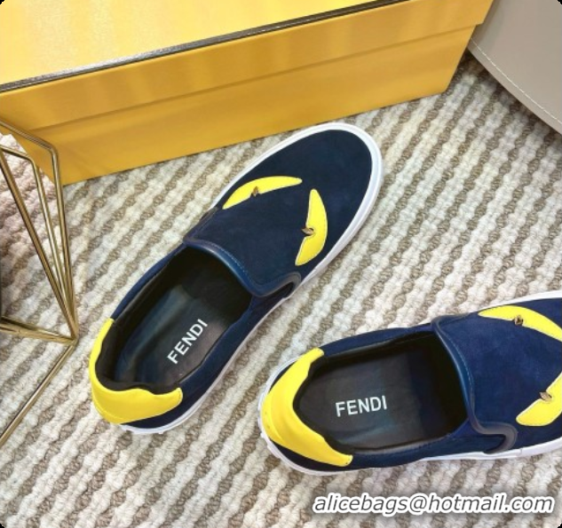 Unique Style Fendi Suede Monster Sneakers F091775 Blue 2026
