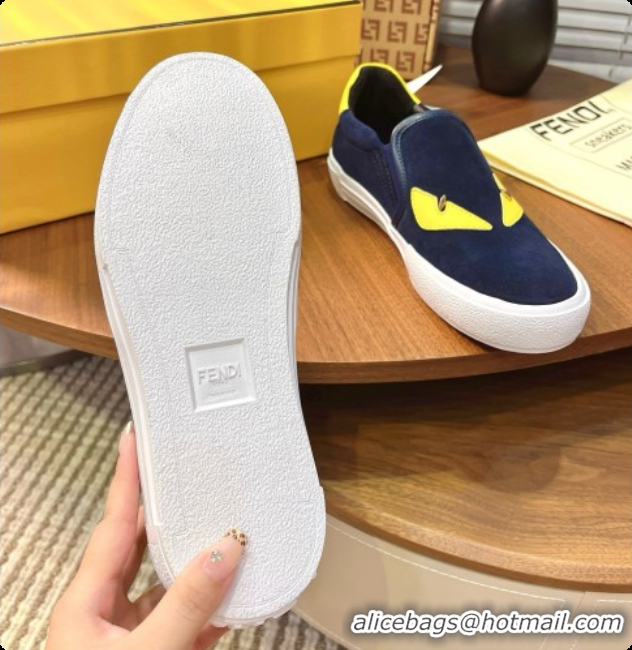 Unique Style Fendi Suede Monster Sneakers F091775 Blue 2026