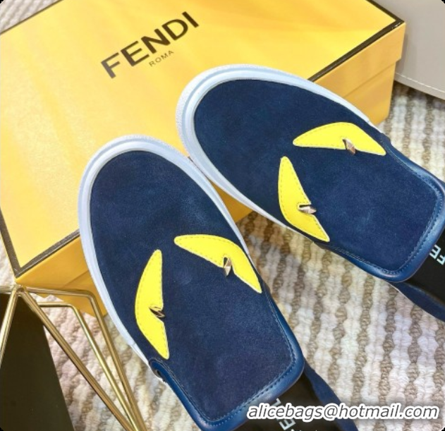 Unique Style Fendi Suede Monster Sneakers F091775 Blue 2026