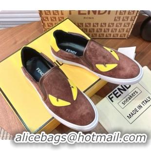 Top Design Fendi Suede Monster Sneakers F091778 Brown 2026