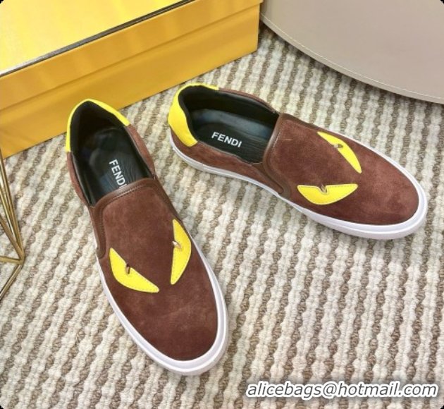 Top Design Fendi Suede Monster Sneakers F091778 Brown 2026