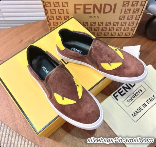 Top Design Fendi Suede Monster Sneakers F091778 Brown 2026