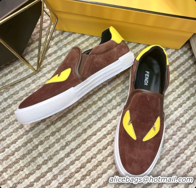 Top Design Fendi Suede Monster Sneakers F091778 Brown 2026