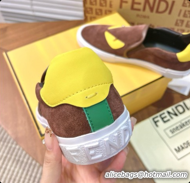 Top Design Fendi Suede Monster Sneakers F091778 Brown 2026