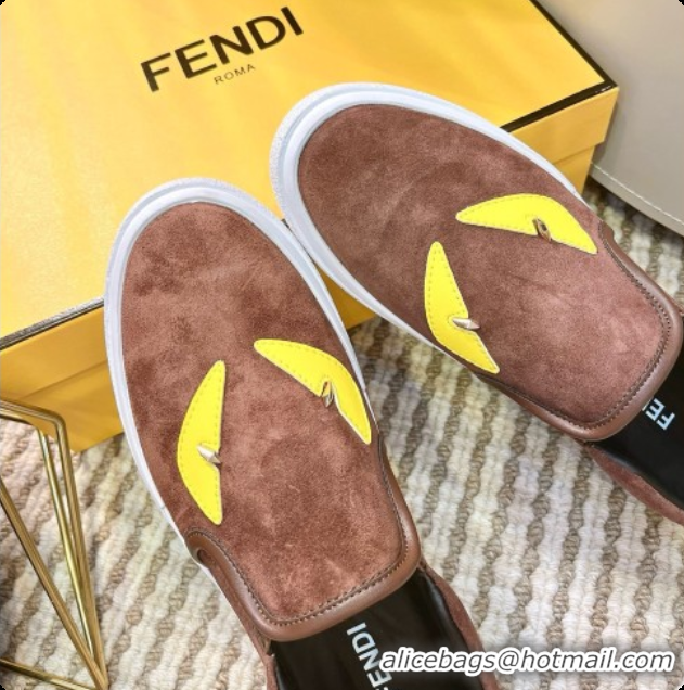 Top Design Fendi Suede Monster Sneakers F091778 Brown 2026