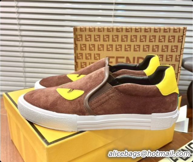 Top Design Fendi Suede Monster Sneakers F091778 Brown 2026