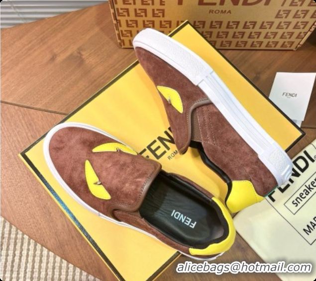 Top Design Fendi Suede Monster Sneakers F091778 Brown 2026
