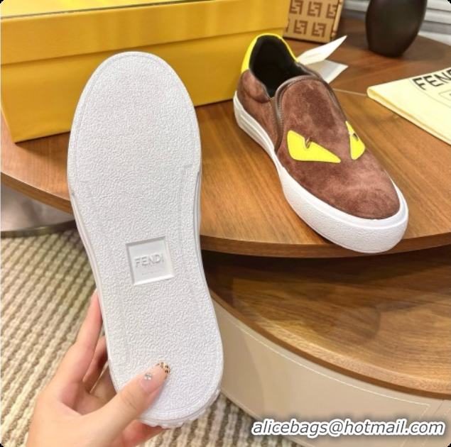 Top Design Fendi Suede Monster Sneakers F091778 Brown 2026