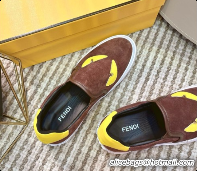 Top Design Fendi Suede Monster Sneakers F091778 Brown 2026