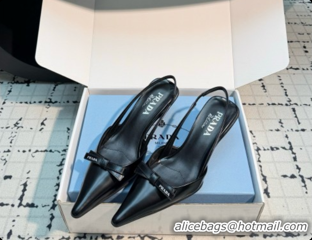Shop Duplicate Prada Brushed Leather Slingback Pumps 5.5cm Heel H102201 Black 2026