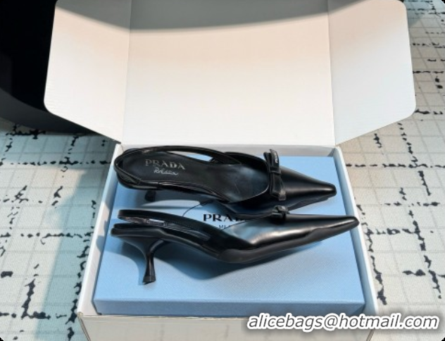 Shop Duplicate Prada Brushed Leather Slingback Pumps 5.5cm Heel H102201 Black 2026