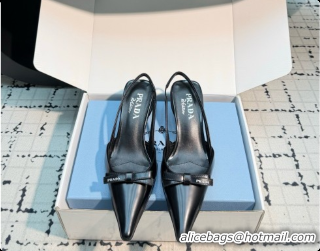 Shop Duplicate Prada Brushed Leather Slingback Pumps 5.5cm Heel H102201 Black 2026