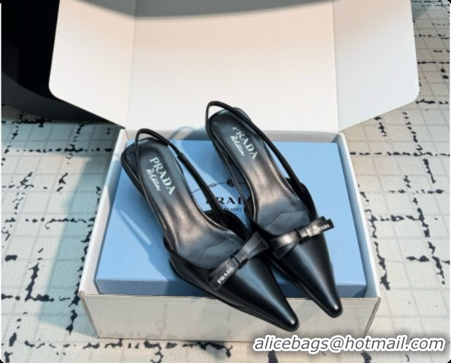 Shop Duplicate Prada Brushed Leather Slingback Pumps 5.5cm Heel H102201 Black 2026