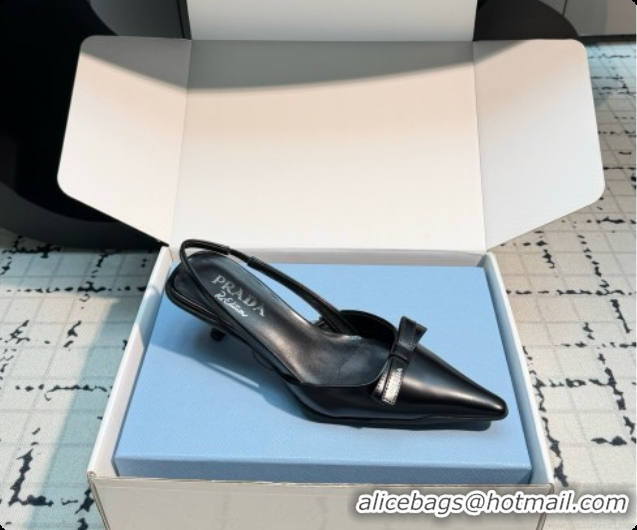 Shop Duplicate Prada Brushed Leather Slingback Pumps 5.5cm Heel H102201 Black 2026