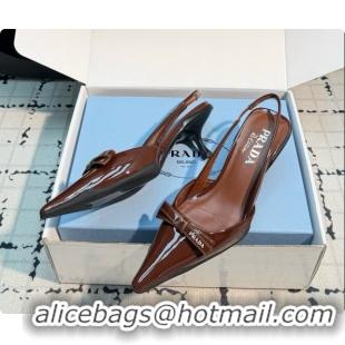 Luxury Prada Patent Leather Slingback Pumps 5.5cm Heel H102202 Brown 2026
