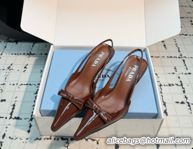 Luxury Prada Patent Leather Slingback Pumps 5.5cm Heel H102202 Brown 2026