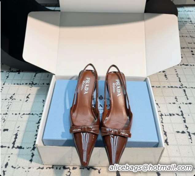 Luxury Prada Patent Leather Slingback Pumps 5.5cm Heel H102202 Brown 2026