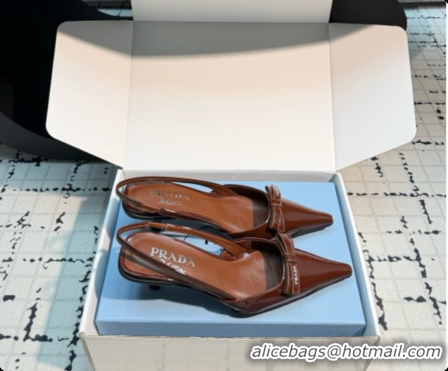 Luxury Prada Patent Leather Slingback Pumps 5.5cm Heel H102202 Brown 2026