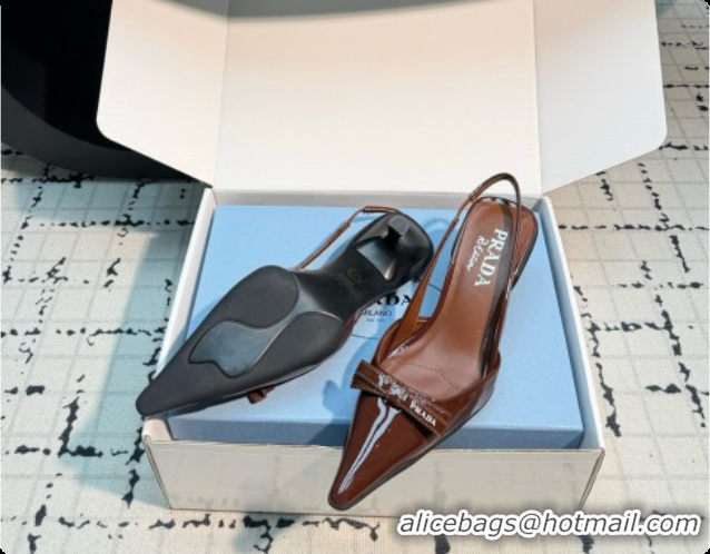 Luxury Prada Patent Leather Slingback Pumps 5.5cm Heel H102202 Brown 2026