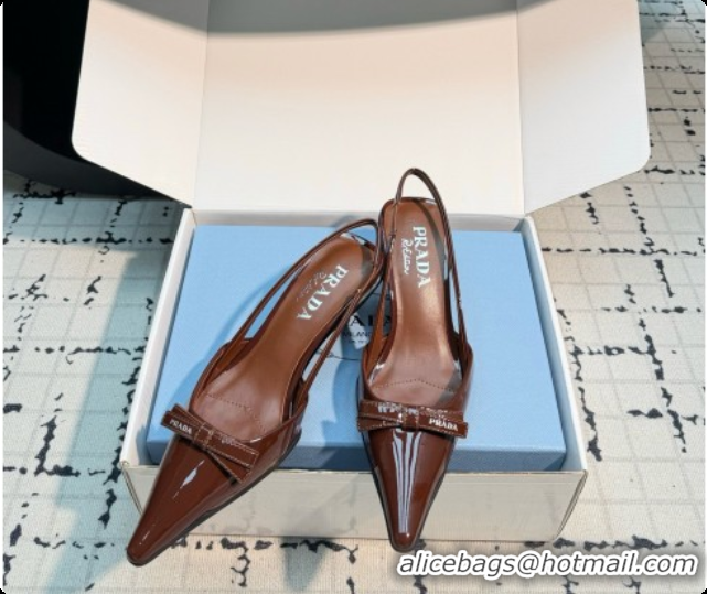 Luxury Prada Patent Leather Slingback Pumps 5.5cm Heel H102202 Brown 2026