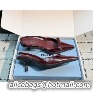 Pretty Style Prada Brushed Leather Slingback Pumps 5.5cm Heel P102203 Burgundy 2026
