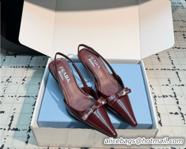 Pretty Style Prada Brushed Leather Slingback Pumps 5.5cm Heel P102203 Burgundy 2026
