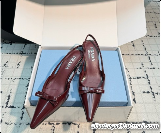 Pretty Style Prada Brushed Leather Slingback Pumps 5.5cm Heel P102203 Burgundy 2026