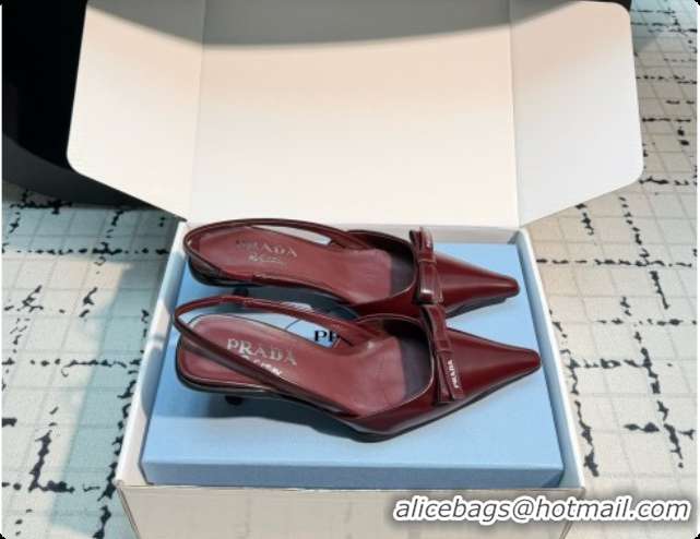 Pretty Style Prada Brushed Leather Slingback Pumps 5.5cm Heel P102203 Burgundy 2026