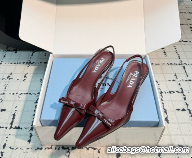 Pretty Style Prada Brushed Leather Slingback Pumps 5.5cm Heel P102203 Burgundy 2026